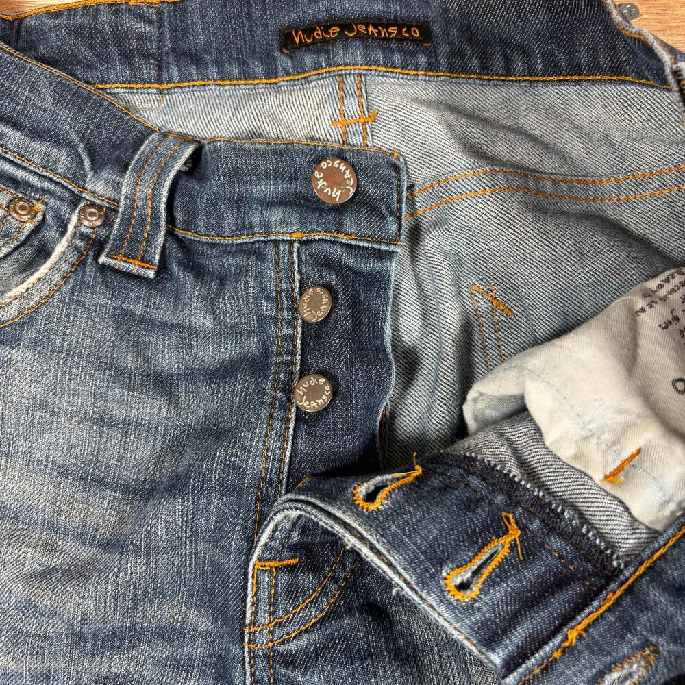 Nudie Jeans Dark Wash Straight Leg 31W x 34L Distressed Jeans Denim - Picture 4 of 10
